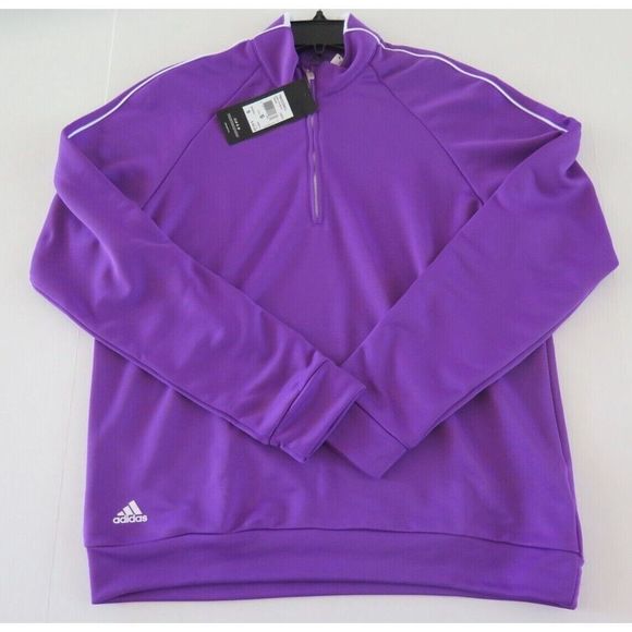 adidas Men's Sz S Vivid Purple 3 Stripe Piped 1/4 Zip Pullover Golf Shirt - Picture 5 of 7